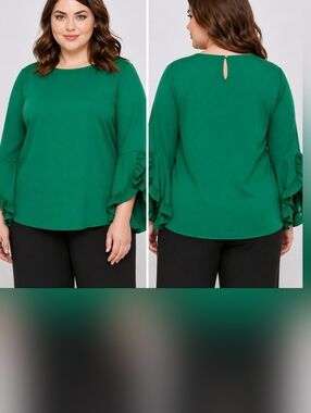 Eloquii Vibrant Green Flounce Sleeve Blouse
